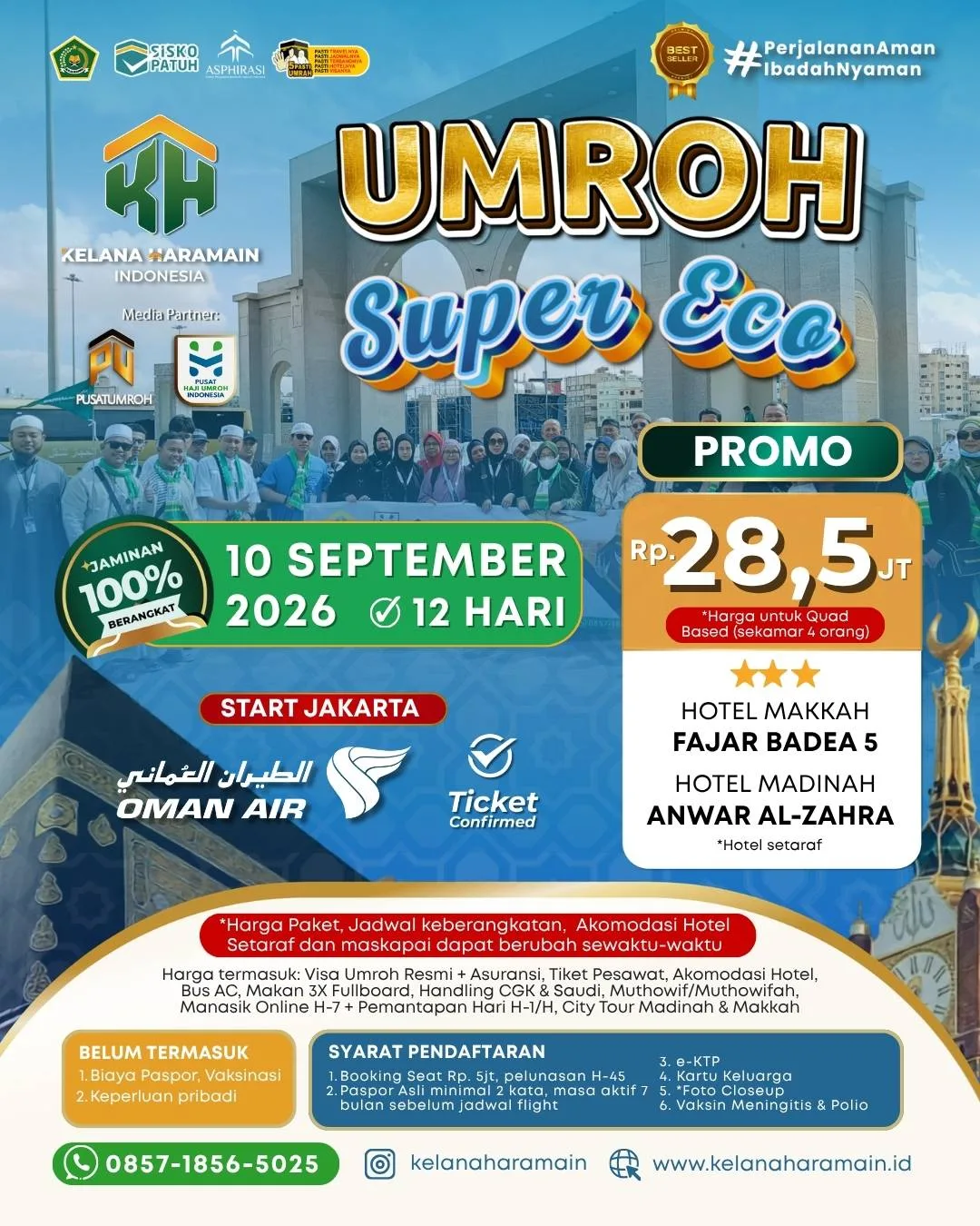 Umroh Super Promo 10 September 2026 12 Hari via Oman Air